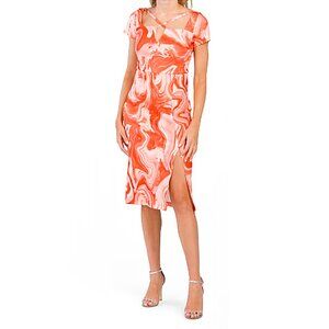 RACHEL BY RACHEL ROY | RETRO SWIRL PATTERN SHORT SLEEVE DRESS | MID DRESS